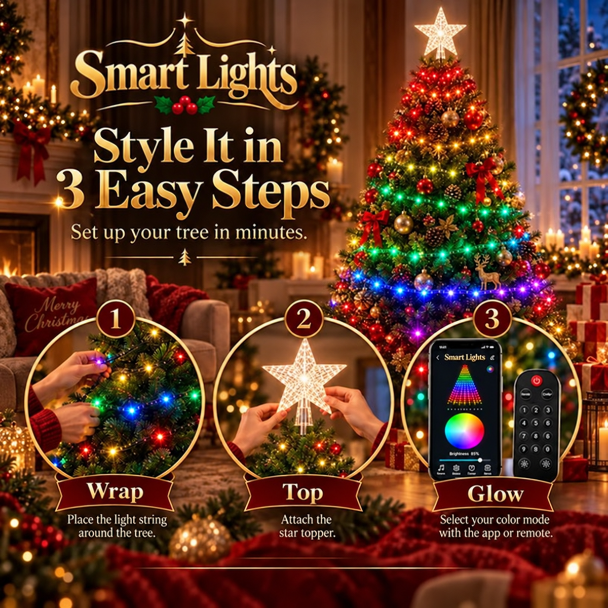 🎄 Smart Christmas Tree Lights — App-Controlled Color Effects for a Stunning Holiday Glow
