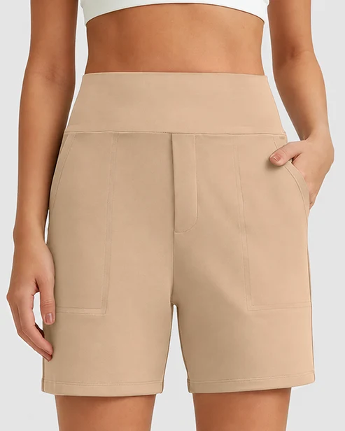 Women's High-Waisted Athletic Bermuda Shorts with Pockets – Running, Yoga, Summer Casual Activewear