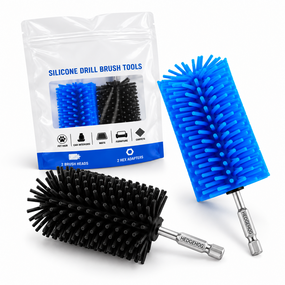 Silicone Pet Hair Drill Brush Set – Drill-Powered Silicone Brushes for Pet Hair, Carpet & Upholstery