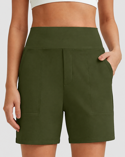 Women's High-Waisted Athletic Bermuda Shorts with Pockets – Running, Yoga, Summer Casual Activewear