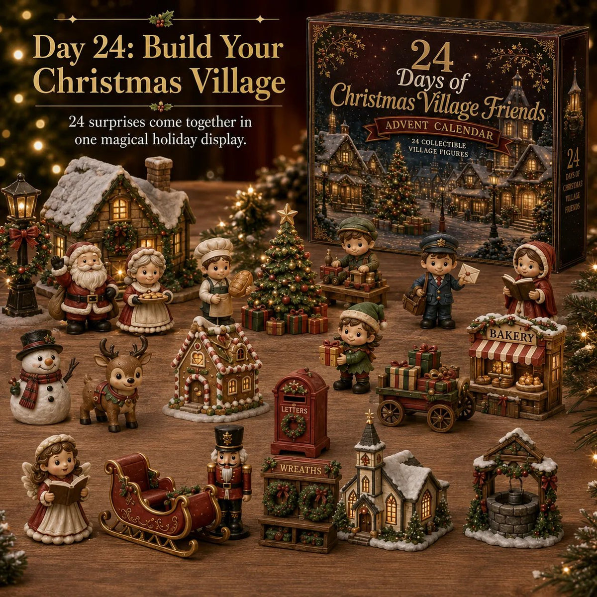 ⏳ 🎄24 Days Of Christmas Village Friends Advent Calendar | 24 Unique Miniature Characters, Shops & Holiday Collectibles for a Complete Festive Village ✨