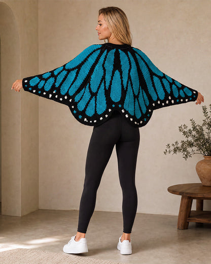 Butterfly-Wing Open-Front Knit Cardigan