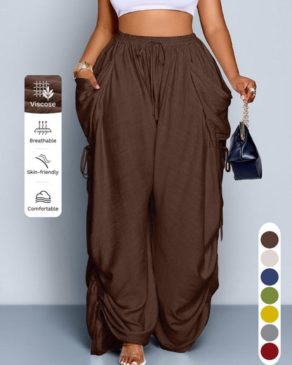 Women's Casual Loose-Fit Wide Leg Pants, All-Season Woven Fabric, Daily Commute